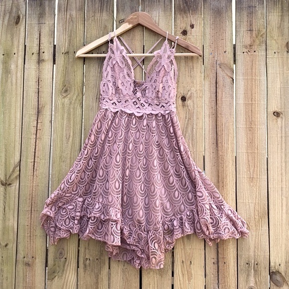 EUC Free People One Adella Burnout Lace Mini Pink Dress - Picture 5 of 14